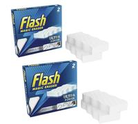 Flash Magic Eraser Sponge 4 Pack, Ultra Power Cleaning Sponges for Walls, Kitchen, Bathroom, Marks, Scuffs, Grease & Grime, Reusable Multi Surface Melamine Cleaning Pads