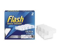 Flash Magic Eraser Ultra Power, 2 Erasers, Heavy Duty Multi-Surface Cleaning Sponge for Walls, Kitchen and Bathroom, Water-Activated Stain Remover for Grease, Grime and Scuff Marks