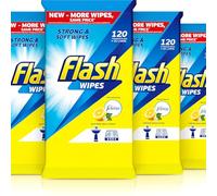 Flash Mediterranean Lemon Cleaning 480 Count | 4 Packs of 120 | All Purpose Surface for Kitchen, Bathroom, Office | Fresh Citrus Scent | Antibacterial Disposable Household