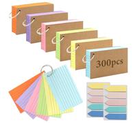 Flash Revision Record Index Cards, 300 Sheets Assorted 6 Colours with Craft Cover and Ring Binder, Revision Blank Flash Card, Planner Lined Paper Cue Card for Learning Words Office School and Study