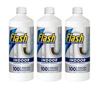 Flash Sink and Drain Unblocker, 3 x 1 Litre, Powerful Indoor Formula, Removes Tough Blockages