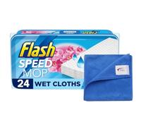 Flash Speed Mop Wet Floor Cleaning Wipes 24 Cloths Antibacterial Wild Orchid Scented Cloth Refills Multi-Surface Floor Wipes Trap & Lock Daily Dirt, Grease & Grime - Comes with Microfiber Cloth