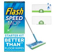 Flash Speedmop Floor Cleaner Starter Kit, Fast Easy and Hygienic (1 Handle, 8 Wet plus 16 Dry Refills), Trap and Lock Daily Dirt, Grease and Grime