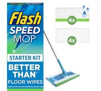 Flash Speedmop Floor Cleaner Starter Kit, Fast Easy & Hygienic (1 Handle + 4 Wet & 4 Dry Refills), Trap & Lock Daily Dirt, Grease & Grime Without Getting Down On Your Knees