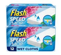 Flash Speedmop Wet Cloth Refills 12 Wipes - Trap & Lock Dust, Dirt Hair - Multi-Surface Cleaning, Dry Dusting Cloths Quick-Drying, Easy to Attach, Fresh Scent (12x2 Pack)