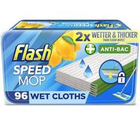 Flash Speedmop Wet Cloth Refills, Floor Cleaner Mop, Lemon Anti-Bac, 96 Wipes (24 x 4), Flash Speed Mop Refill Wipes, Household Wet & Dry Mops