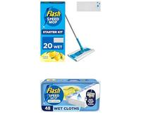 Flash Speedmop Wet Mop Floor Cleaner Starter Kit For Cleaning Floors, Includes: 1 Mop+ 68 (24x2 & 1x30) wet wipes (Lemon), Trap & Lock Daily Dirt, Grease & Grime Without Getting Down On Your Knees