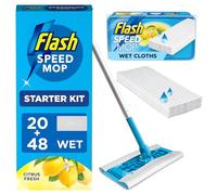 Flash Speedmop Wet Mop Floor Cleaner Starter Kit For Cleaning Floors, Includes: 1 Mop+ 68 Wet Wipes Lemon, Trap & Lock Daily Dirt, Grease & Grime Without Getting Down On Your Knees