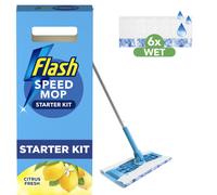 Flash Speedmop Wet Mop Floor Cleaner Starter Kit For Cleaning Floors With Scrubbing Action, Includes 1 Handle & 6 Wet Refills