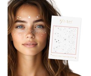 Flash Tattoos Fairy Dust Metallic Temporary tattoos-2 sheet mini pack | Includes over 23 premium silver foil giltter tattoos | face glitter, face gems, festival, face freckles, celestial, moon