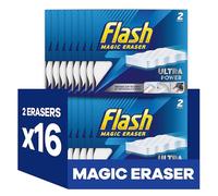 Flash Ultra Power Magic Eraser, Stain Remover, 32 Erasers (16x2), Multi Surface Cleaner