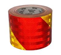 FlashBack Red & Yellow Chevron Prismatic Self-adhesive Reflective Tape Waterproof High Vis Outdoor - (Left Hand, 100mm x 5 Metres)