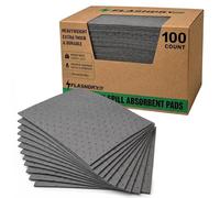 FLASHDRY Heavy Duty Universal Spill Absorbent Pads - 300GSM/4mm (100 Pack, 17.5"x13.5") - Superior Absorption Pads for Oil & Chemical Spills - Ideal for Garages, Workshops, Factories, Warehouses