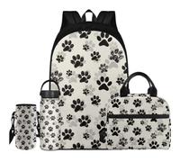 Flashideas Dog Paw Prints Kids Backpack Set for Girls 4Pcs Kids Backpack for Girls Insulated Water Bottle Portable Lunch Bag Water Bottle Holder with Strap Elementary School Boys and Girls