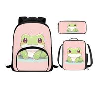 Flashideas Kids Backpack Set 3Pcs Kids Backpack For Girls Cute School Backpack with Lunch Bag Pen Bag Set, Cute Frog, One Size, Rucksack Backpacks