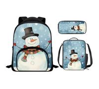 Flashideas Kids Backpack Set 3Pcs Kids Backpack For Girls Cute School Backpack with Lunch Bag Pen Bag Set, Cute Snowman, One Size, Rucksack Backpacks