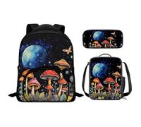 Flashideas Kids Backpack Set 3Pcs Kids Backpack For Girls Cute School Backpack with Lunch Bag Pen Bag Set, Mushroom, One Size, Rucksack Backpacks