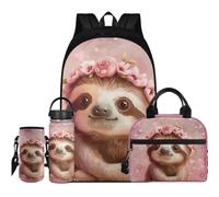 Flashideas Kids Backpack Set 4Pcs Kids Backpack for Girls with Lunch Bag Insulated Water Bottle and Water Bottle Case Cover, Cute Sloth, One Size, Rucksack Backpacks