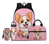 Flashideas Kids Backpack Set 4Pcs Kids Backpack for Girls with Lunch Bag Insulated Water Bottle and Water Bottle Case Cover, Cute Corgi, One Size, Rucksack Backpacks