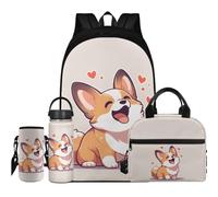 Flashideas Kids Backpack Set 4Pcs Kids Backpack for Girls with Lunch Bag Insulated Water Bottle and Water Bottle Case Cover, Cute Corgi 1, One Size, Rucksack Backpacks