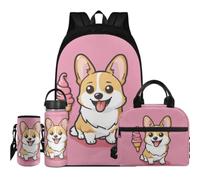 Flashideas Kids Backpack Set 4Pcs Kids Backpack for Girls with Lunch Bag Insulated Water Bottle and Water Bottle Case Cover, Cartoon Corgi, One Size, Rucksack Backpacks