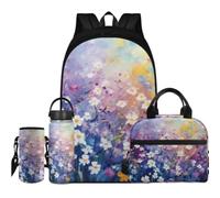 Flashideas Kids Backpack Set 4Pcs Kids Backpack for Girls with Lunch Bag Insulated Water Bottle and Water Bottle Case Cover, Daisy Print, One Size, Rucksack Backpacks