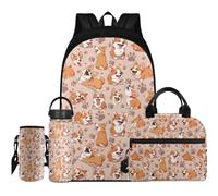 Flashideas Kids Backpack Set of 4 with Lunch Bag, Insulated Water Bottle and Bottle Cover, Cute Corgi 1, One Size, Rucksack Backpacks