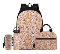 Flashideas Kids Backpack Set of 4 with Lunch Bag, Insulated Water Bottle and Bottle Cover, Cute Corgi 1, One Size, Rucksack Backpacks