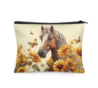 Flashideas Makeup Bag for Purse Travel, Portable Small Cosmetic Organizer Cosmetic Bag for Women, Sunflower Horse 1, 1 Set