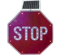 Flashing Blinking Stop Sign Solar Powered, Aluminum Traffic Control Sign, LED Blinking Street Stop Signs for Street Road School Parking Construction Section, Red