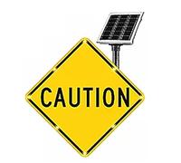 Flashing LED CAUTION Sign, Solar Powered Caution Lights Street Traffic Warning Sign Reflective Aluminum Blinking Caution Signs, 24" x 24"