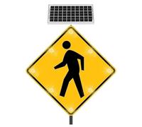 Flashing LED Pedestrian Crossing Sign, Traffic Blinking Street Warning Sign with Mounting Accessories, Aluminum Weatherproof Frame, for Park School Community