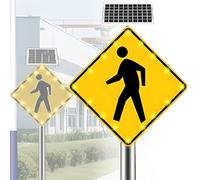 Flashing LED Traffic Warning Sign - Solar-Powered Aluminum Pedestrian Crossing Sign, IP65 Weatherproof, 24-inch for School, Park, Urban Use