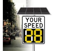 Flashing Solar Powered LED Speed Limit Signs, Solar Powered Speed Limit Radar Sign, Rust Proof Aluminum Radar Speed Detector, Speed Measurement Range 0-300 Meters 50x70cm/20 x27-White