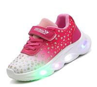 Flashing Sports Shoes for Girls - Breathable LED Sneakers with Magic Tape, Non-Slip PVC Sole (21-30 EU) - for Playground and School Route(Pink,6.5 UK Child)