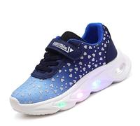 Flashing Sports Shoes for Girls - Breathable LED Sneakers with Magic Tape, Non-Slip PVC Sole (21-30 EU) - for Playground and School Route(Blue,6.5 UK Child)