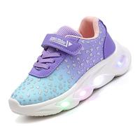 Flashing Sports Shoes for Girls - Breathable LED Sneakers with Magic Tape, Non-Slip PVC Sole (21-30 EU) - for Playground and School Route(Purple,6.5 UK Child)