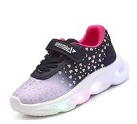 Flashing Sports Shoes for Girls - Breathable LED Sneakers with Magic Tape, Non-Slip PVC Sole (21-30 EU) - for Playground and School Route(Black,6.5 UK Child)