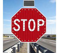 Flashing Stop Sign LED Solar Powered Stop Sign with Lights, IP66 Waterproof Blinking Street Road Traffic Signs with Octagon Aluminum Frame and Engineered Reflective Film 75cm(30in)