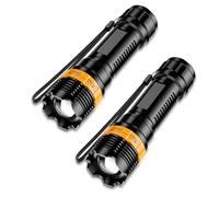Flashlight Battery Powered - 2 Pack War Survival Essentials, Zoomable LED Torch with 1AAA Required, 3 Modes, Waterproof, Compact Tactical Light for Emergency, Camping, Hiking, Bug Out Bag