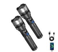 Flashlight Rechargeable, Juyaflo Waterproof Powerful The Ultimate Survival Flashlight 200000 Lumens, LCD Digital Display,5 Modes Zoomable Torch for Emergency Security Camping (2pcs)