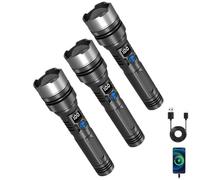 Flashlight Rechargeable, Juyaflo Waterproof Powerful The Ultimate Survival Flashlight 200000 Lumens, LCD Digital Display,5 Modes Zoomable Torch for Emergency Security Camping (3pcs)