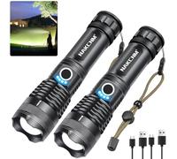 Flashlights High Lumens Rechargeable, 2 Pack XHP70 Led Flashlight, 20000 Lumen Super Bright Flashlight with 5 Modes, Waterproof Powerful Tactical Flash Light Torch for Camping Outdoor Emergency