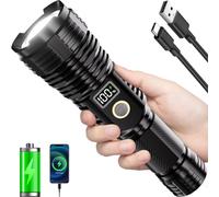 Flashlights High Lumens Rechargeable, LED Super Bright Flash Light Long Beam, Zoomable Linternas with LCD Digital Display, 5 Mode, Waterproof, Powerful Tactical Flashlight for Emergencies Camping Gift