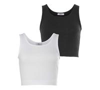 FlashLights Pack of 2 Sleeveless Crop Vest Tops Black / White