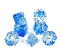 FLASHOWL Crystal Ribbon Dice - Blue (7-Piece Set) - D4, D6, D8, D10, D12, D20 - Acrylic Material - Perfect for D&D, MTG, Tabletop Games