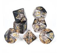 FLASHOWL Crystal Ribbon Dice D20, D&D, Tabletop Games, Black, Acrylic, Polyhedral, 7 Pieces, 16mm