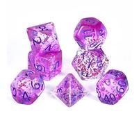 FLASHOWL Crystal Ribbon Dice Set (7 Pieces Purple Acrylic Hexahedron D4-D20) for D&D, MTG, Tabletop Games