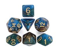FLASHOWL Multicoloured Dice Chameleon Dice Starry Sky Dice Set DND Dice Set for RPG, Table Game, Dungeons and Dragons Dice Polyhedral Game Dice Set 7 Pieces D&D Die (Blue Green Black)