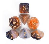 FLASHOWL Orange Dices Set 3 Colours Chameleon Dice Starry Sky DND Dice Set for Role Playing Game, Table Game, Polyhedral Game Dice Set 7 Pieces (White Orange Coffee)